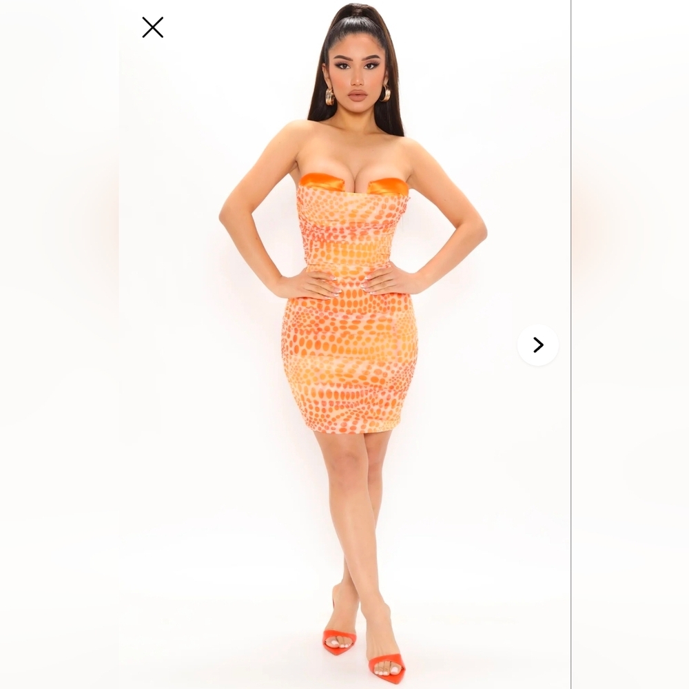 Fashion Nova Orange Strapless Bodycon Dress